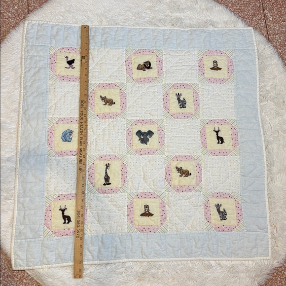Handmade Patchwork Embroidered Animal Baby Quilt Cotton Flannel 35” x 35” - Picture 4 of 9